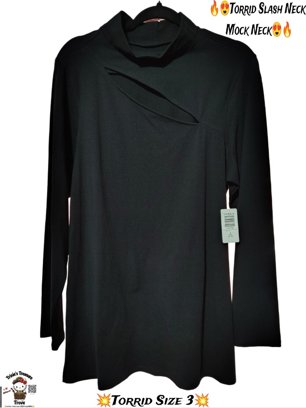NWT Torrid Black Slash-Neck Mock Neck - Torrid Size 3